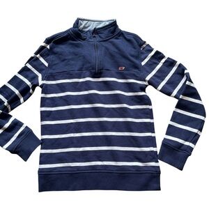 EUC Girls Size 8/10 Vineyard Vines Blue and White Striped Quarter Zip